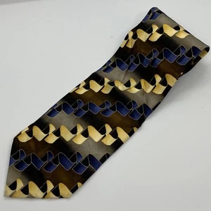 DiMoggio Herren Krawatte Krawatte gelb, blau und braun geometrisch 54 in lang 100% Seide - Bild 1 von 4