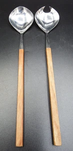 VTG MCM Serving Set JAPAN Spoon & Fork Stainless Steel/Teak Wood Handle Salad - Picture 1 of 3