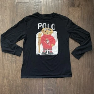 Polo Ralph Lauren Shirt Boys Large 14 16 Black Polo Bear Ski Graphic Tee Youth - Picture 1 of 5