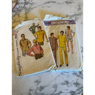 Vintage Sewing Patterns Mens Pajamas and Shirts Set of 2 - Image 1 of 4