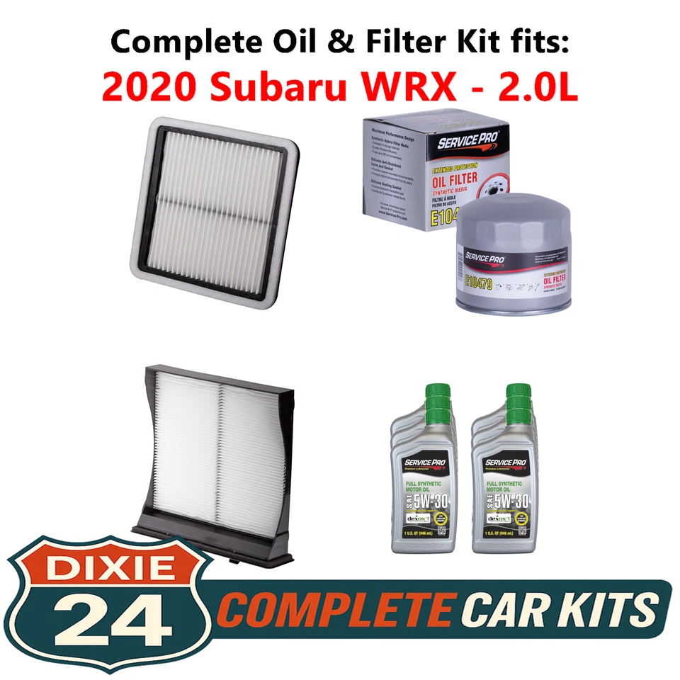Fits: 2020 Subaru WRX 2.0L Complete Air, Oil & Cabin Filter Kit (5W-30) Foto 1 de 4