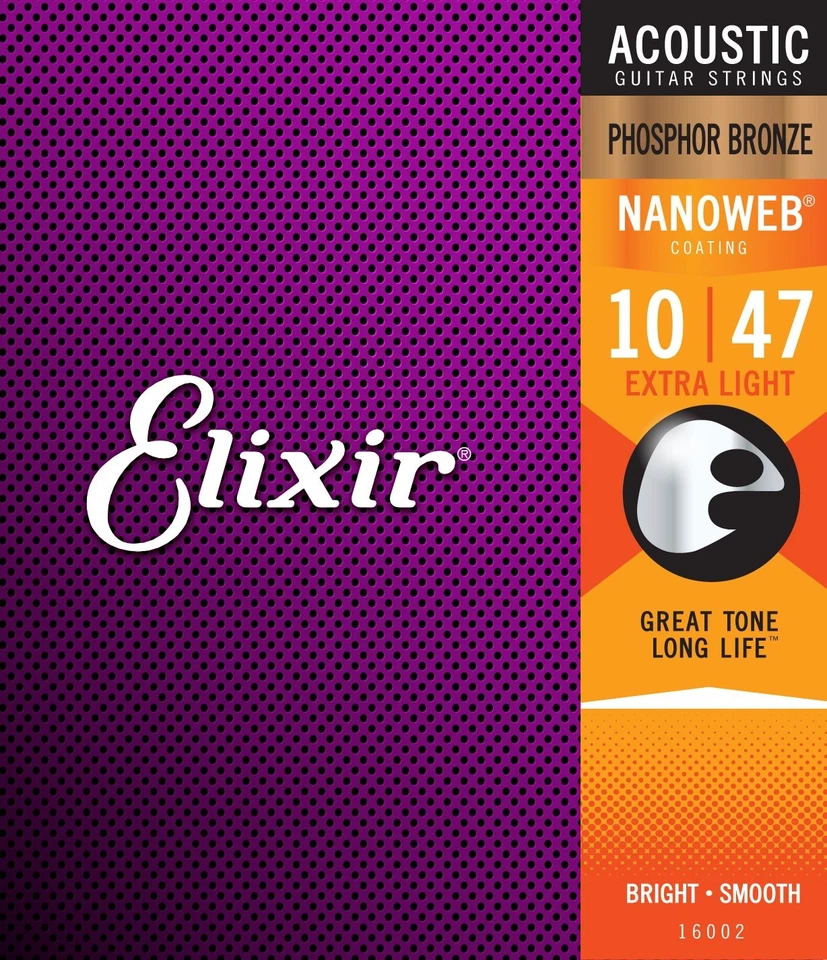Elixir Strings Phosphor Bronze Acoustic Strings NANOWEB Coating, (.010-.047) - Image 1 of 1