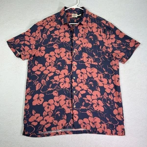 Faherty Mens Hawaiian Shirt Large Blue Red Button Up Short Sleeve Tropical Retro - Picture 1 of 11
