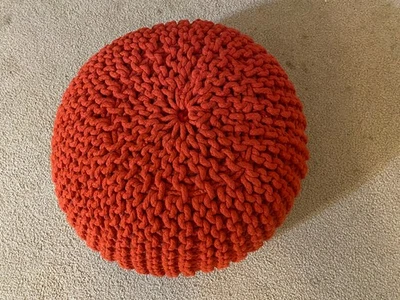POUF OTTOMAN CABLE KNITTED FOOTREST BURNT ORANGE 17" W 10" T - Image 1 of 4
