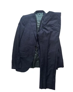 Gucci Checkered Navy Blue Suit Blazer And Trousers 7-46 R Perfect Condition - Picture 1 of 12