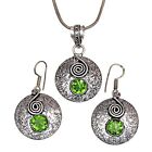 Peridot Quartz Gemstone Gifted For Her 925 Silver Jewelry Pendant Earring Set