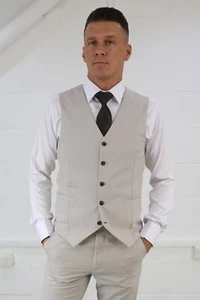 Mens Stone Beige High Quality Premium Waistcoat Smart Formal Wedding Office Vest - Picture 1 of 3