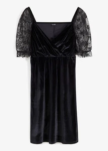 Samt-Kleid mit Spitze Gr. 40/42 Schwarz Abendkleid Minikleid Party-Dress Neu - Bild 1 von 1