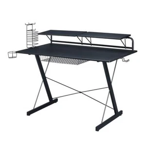 Elegant Carbon Gaming Computer Desk Setup with Organizers - Picture 1 of 2