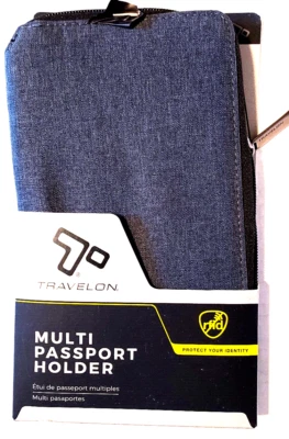 Travelon Multi Passport Holder Blocks RFID Readers 4 Passports Zip Around - Gray - Image 1 of 4