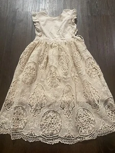 Girls Biege Crema Boutique Dress Size 7 By Bow Dream #16 - Picture 1 of 7
