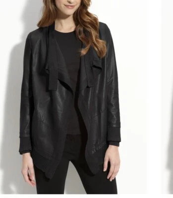 MACKAGE BLACK LEATHER  WRAP CARDIGAN JACKET SIZE XS Foto 1 de 4