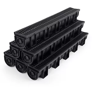 5.9x5.1 Inch 6 Pack Trench Drain System Channel Drain w/Plastic Grate Drainage - Picture 1 of 7