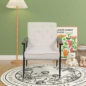 Beige Reading Armchair Mid-Century Accent Chair Upholstered Single Lounge Sofa - Picture 1 of 7