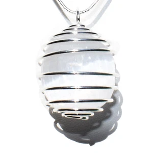 CHARGED Polished Moroccan Selenite Perfect Pendant+ 20" Stainless Steel Chain - Picture 1 of 12