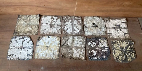 10 sq ft Antique Tin Ceiling Pieces Shabby Tile Chic Vtg Arts Crafts 80-23A Cover