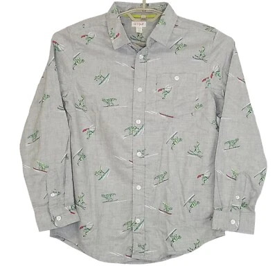 Cat & Jack Shirt Boys XXL 18 Husky Gray Dinosaur Long Sleeve 2XLH Button Up - Image 1 of 4