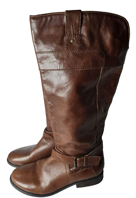 Botas de equitación altas Marc Fisher para mujer talla 7M cuero marrón hebilla plana ecuestres Foto 1 de 4