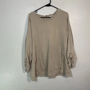 Sweatshirt mit weicher Umrandung und Reißverschluss hinten Größe 2X hellbraun geraffte Ärmel Taschen - Bild 1 von 8