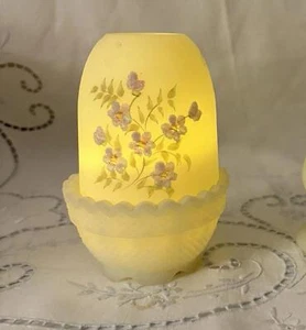 Fenton Fairy Lamp Custard Glass Hand Painted Signed Satin Finish Vintage Glows - Picture 1 of 10
