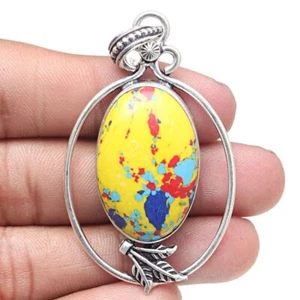 Necklace Mosaic Jasper Gemstone Handmade Antique Jewelry 2.5" - Picture 1 of 5