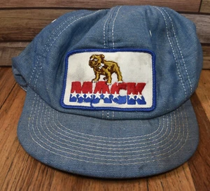Cappello Vintage Mack Trucks Marca K Denim Logo Snapback Trucker Regolabile - Foto 1 di 5