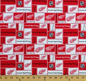 Cotton Detroit Red Wings NHL Hockey Team Cotton Fabric Print by the yard D160.03 - Picture 1 of 1