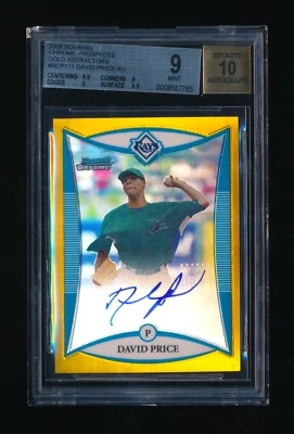 2008 Bowman Chrome Prospects, David Price Gold Refractor Auto /50 RC BGS 9 10 - Image 1 of 2