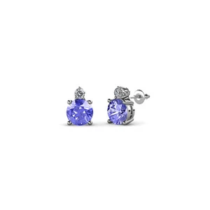Tanzanite and Diamond Two Stone Stud Earrings 1/2 ctw 14K Gold JP:68988 - Picture 1 of 7