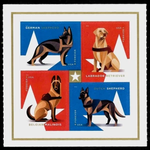 US MILITARY WORKING DOGS 2019 SCOTT #5405-5408 MXF 4 FOREVER STAMPS BLOCK SET - Picture 1 of 2