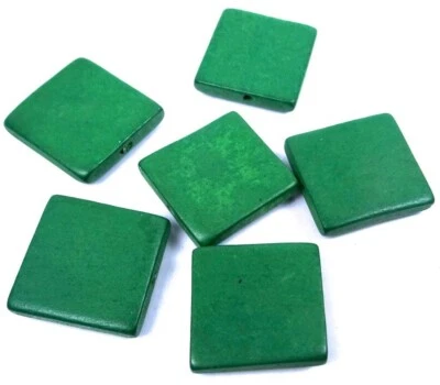 6 Wood Flat Square Beads 30mm - Green - Image 1 of 2