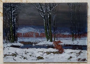 Jaroslav AUGUSTA (1878-1970) Ölgemälde auf Malplatte FLUSSLAUF WINTERLANDSCHAFT - Bild 1 von 10
