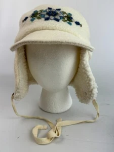 Cream ICELANDIC DESIGN Wool Winter Sherpa Lined Embroidered Aviator Hat - Picture 1 of 6