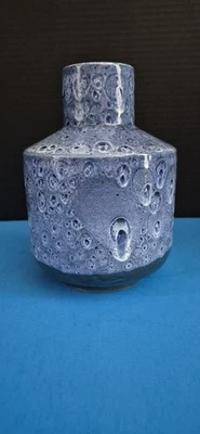 PEACOCK BLUE CERAMIC VASE FAT LAVA MOON GLAZE FAIANCAS RAMOS MID-CENTURY POTTERY - Image 1 of 4