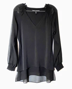 WHBM White House Black Market Damenoberteil transparenter Saum maßgeschneidert S schwarz Stretch - Bild 1 von 13