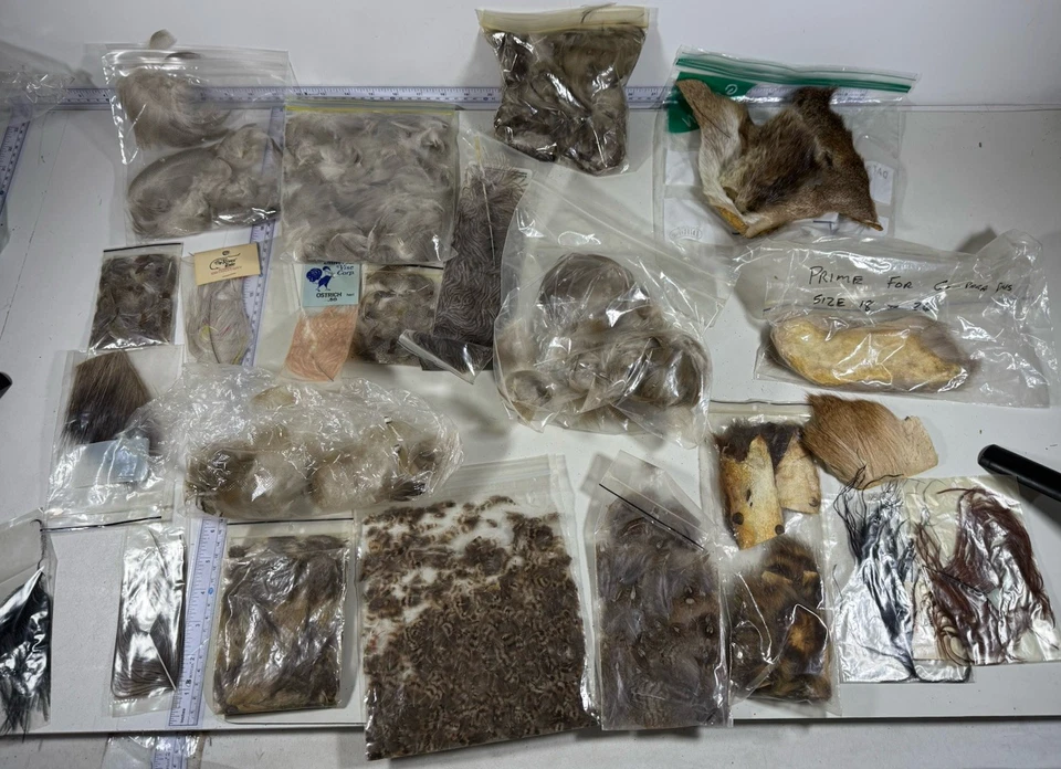 Lote grande de plumas y pieles para atar moscas pesca con mosca Foto 1 de 1