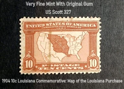 US Scott #327 1904 10c Louisiana Commemorative - Map of the Louisiana Purchase - Image 1 of 3