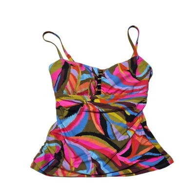 LA BLANCA Women's Tankini Swim Top Abstract Print Gold Buckle UPF 50+ Size 8 New - Image 1 of 4