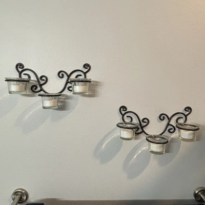 Wall Sconces - Iron Scrollwork Petite Triple Tealight Holders - set of 2! - Image 1 of 4