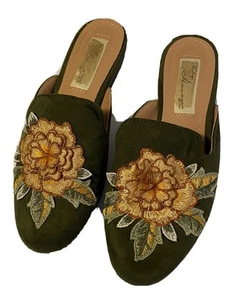 “Vintage Havana” Brand Slip On Mules Micro Suede Green Floral Womens 6.5 Shoes - Picture 1 of 8