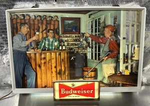 Vintage 50er Budweiser Bier Leuchtschild Jäger mit Vögeln und Hausbar/Lodge - Bild 1 von 22
