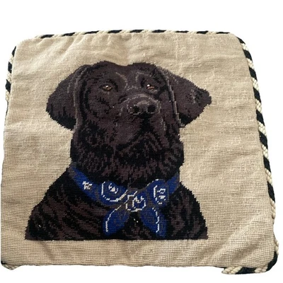 black labrador retriever Needlepoint Pillow Case Cover New Wool Petit Point  - Image 1 of 2