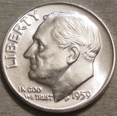 SELLING AS SHOWN - 1959 P ABOUT UNCIRCULATED ROOSEVELT DIME ** 90% SILVER ** 613 - Image 1 of 4