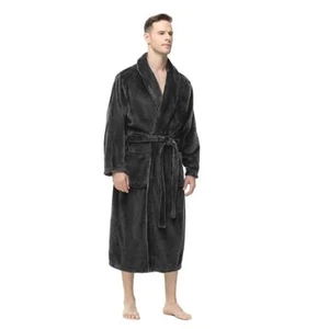  Mens Fleece Robe, Soft Plush Robe for Men, Fluffy Large-X-Large Dark Grey - Picture 1 of 7
