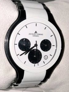 Jacques LeMans Men's Black White Ceramic, black chronograph date. - Picture 1 of 7