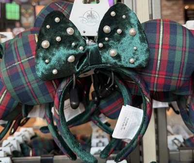 2025 Disney Parks Natale Plaid Minnie Orecchie di Topolino Cerchietto WDW Vacanze - Immagine 1 di 3