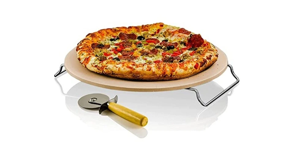 "Piedra para pizza Bialetti 12,75"" con piedra para pizza Bialetti, estante para servir y cortador"  Foto 1 de 1