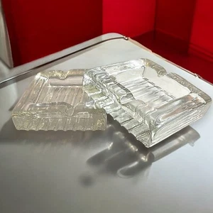 Vintage Mid Century Modern Glas Aschenbecher Paar schwere Klarglasaschenbecher MCM - Bild 1 von 7