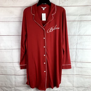 Camisón Macy's Charter Club rojo cuello camisa de dormir borde grande 10 regalo de vacaciones - Imagen 1 de 18