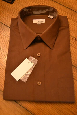 VINTAGE Modena brown  long sleeve dress  Shirt men's  32/33  16.5 tall NWT - Image 1 of 4